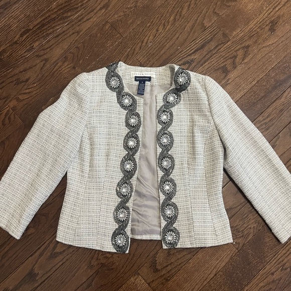 Boston Proper White and Gray Tweed Blazer - Picture 1 of 6